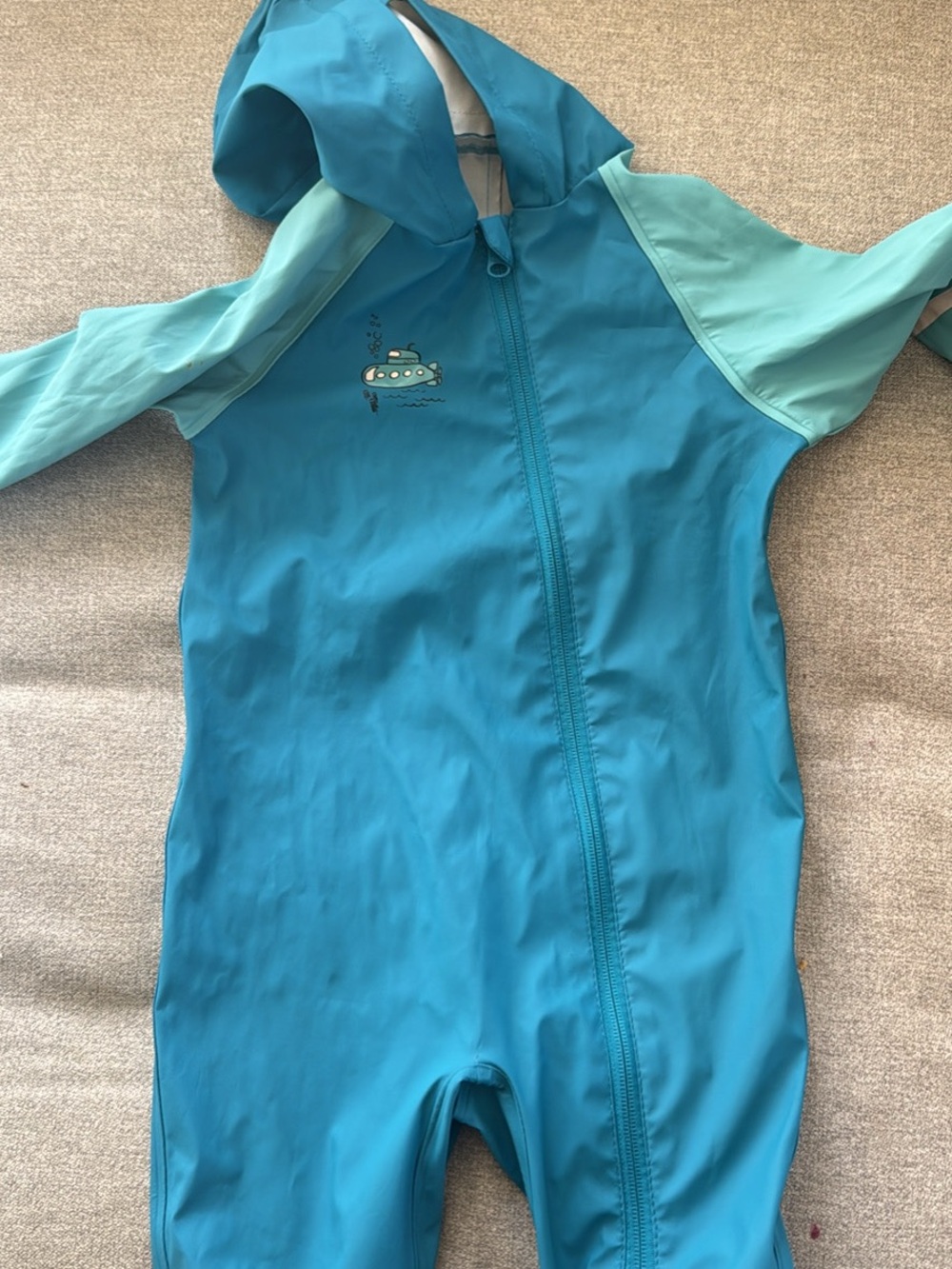 Toddler Blue Hooded One-Piece Rain suit - Submarine Print